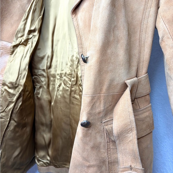 Vintage Aleksander Lamb Skin Tan Belted Coat Strong & Fisher Norway Women’s Sz S - Picture 5 of 6